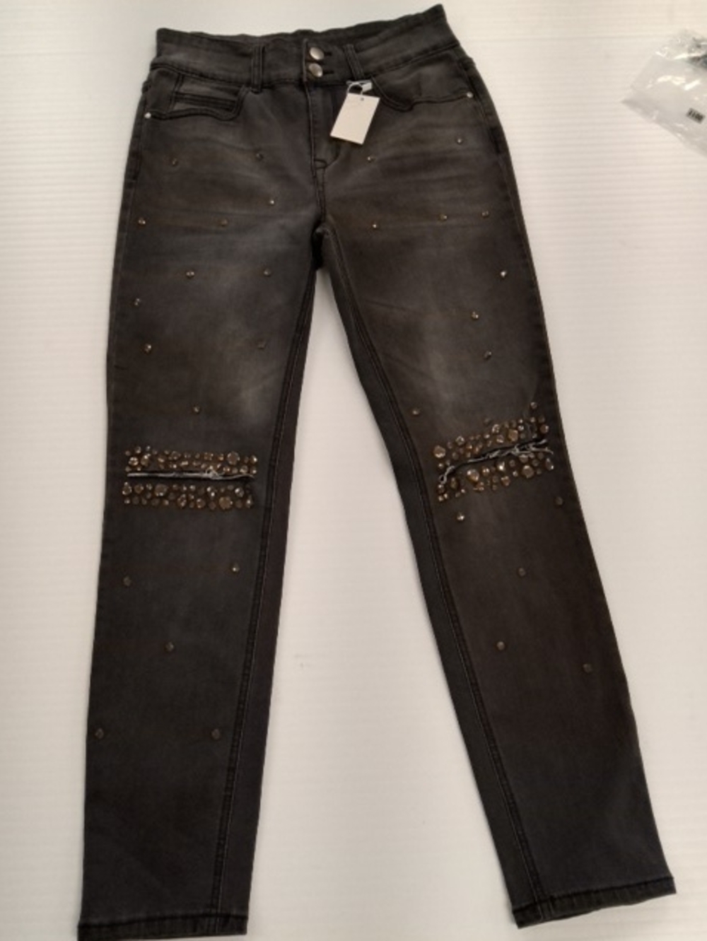 Moda Luxe Black Skinny Jeans with Bronze Stud Detailing